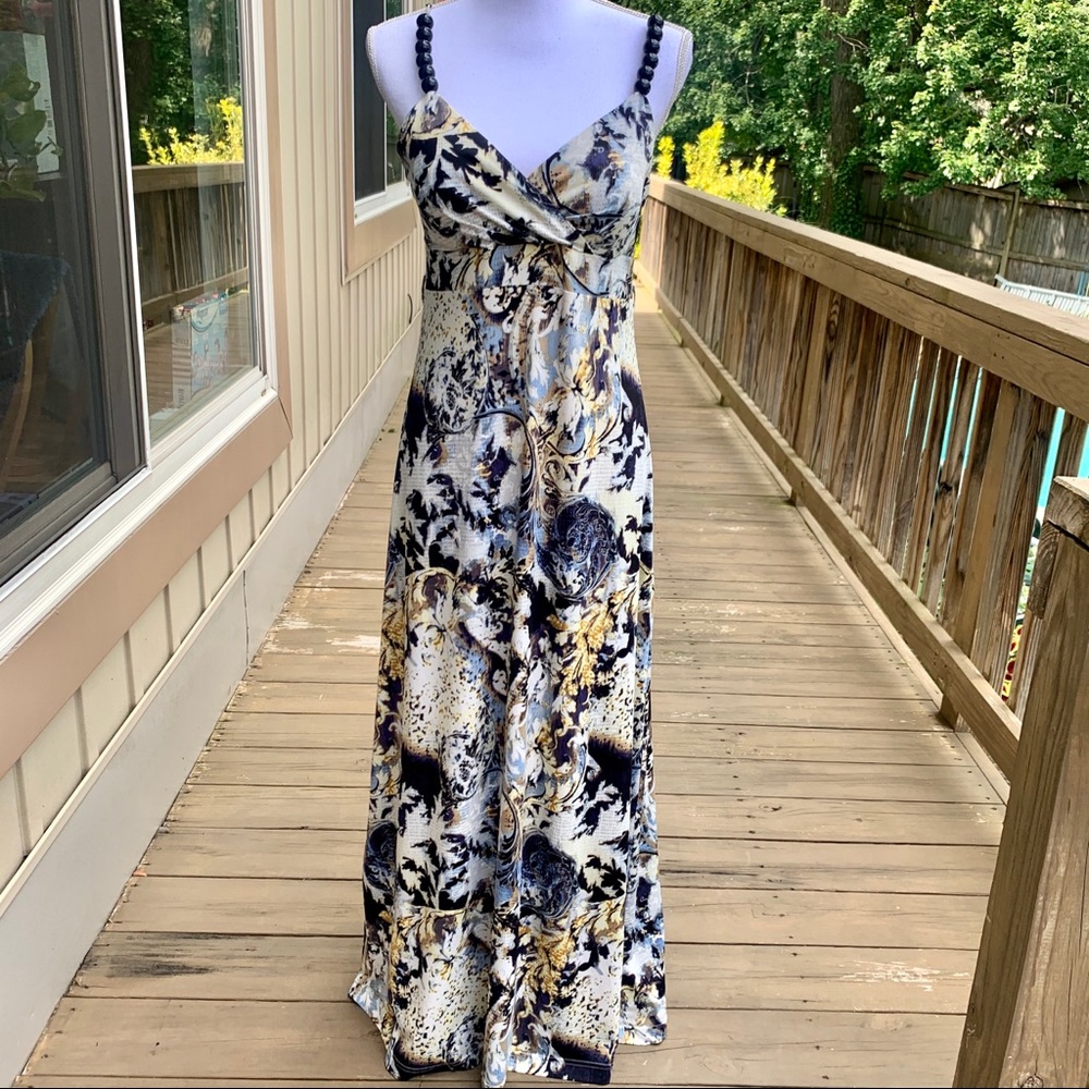 Maxi dress with beaded straps. Blue white size M